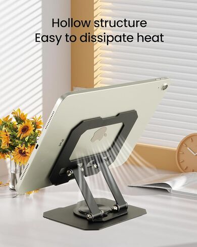 Tablet Stand Holder for Desk, 360° Rotating Adjustable Desktop Tablet Holder, Foldable Aluminum Tablet Mount for iPad Pro, Air, Mini/Samsung Galaxy Tabs and More(4-13 inch)(Silver) in Saudi Arabia
