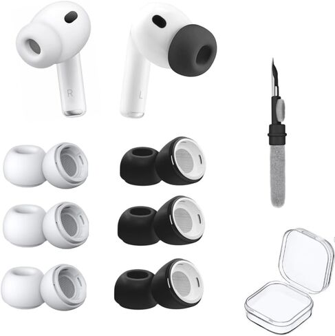 6 أزواج من أطراف الأذن لأجهزة AirPods Pro 3، أطراف أذن بديلة مضادة للانزلاق لسماعات Airpods Pro، ملحقات سماعات الأذن من السيليكون مع صندوق تخزين أدوات التنظيف باللونين الأبيض والأسود (12) (أسود + أبيض) in Saudi Arabia