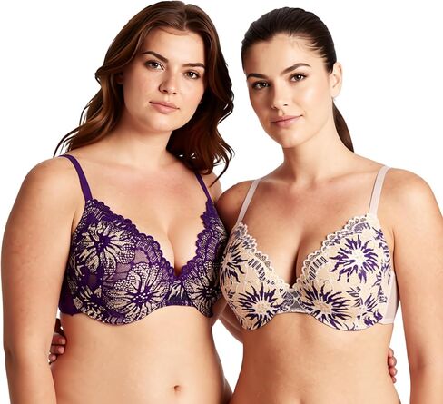Curve Muse Women's Plus Size Lightly Padded Full Coverage Underwire Lace Bra-2PK in Saudi Arabia