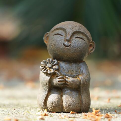 تمثال OwMell الياباني Jizo Monk، تمثال تمثال بوذا Jizo التذكاري لحوض السمك - Namaste in Kuwait