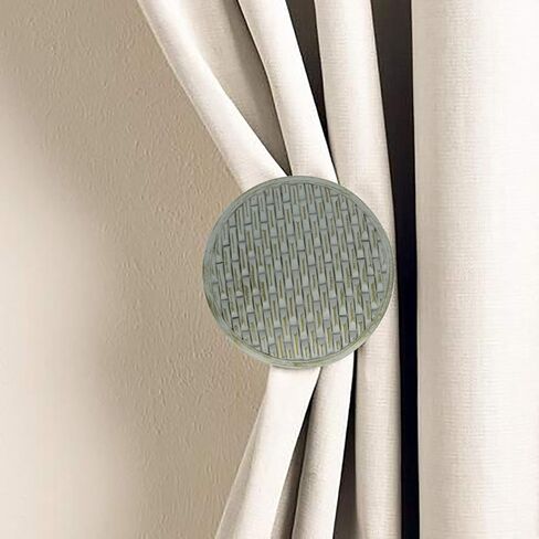MERIVILLE Set of 2 Woven Window Drapery Medallion Holdbacks, Curtain Tiebacks, Wall Hook, Tassel Holder, Pewter in Saudi Arabia