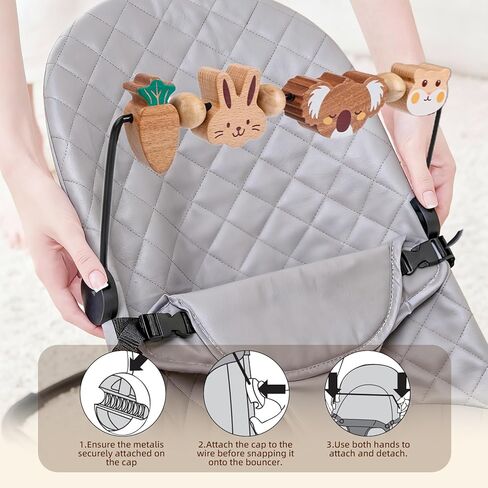 BEBOAN Baby Bjorn Bouncer Toy Bar - Toy Bar for Soft & Bliss Baby Bouncer, 360°Rotating Natural Wooden Toys, Easy to Attach/Remove Exciting Design for Curious Babies(Cute Animals) in Kuwait