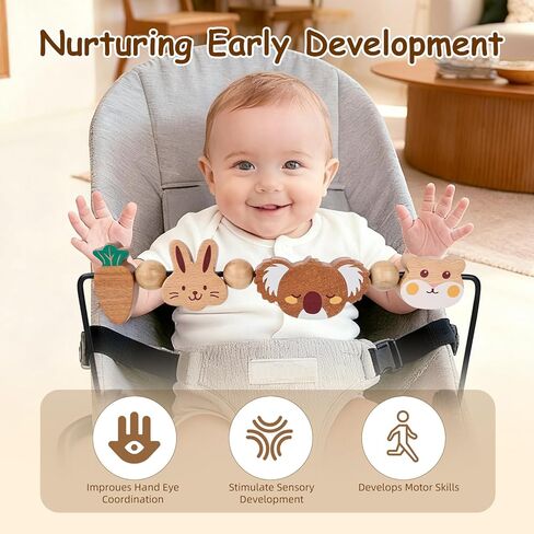 BEBOAN Baby Bjorn Bouncer Toy Bar - Toy Bar for Soft & Bliss Baby Bouncer, 360°Rotating Natural Wooden Toys, Easy to Attach/Remove Exciting Design for Curious Babies(Cute Animals) in Kuwait