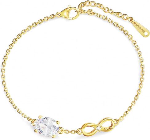 Birthstone Gold Bracelets for Women, 14K Gold Plated Infinity Charm Bracelet, Dainty Adjustable Hand Chain Jewelry, Trendy Birthday Gift for Mom, Wife or Her in Saudi Arabia