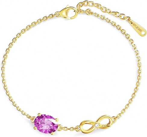 Birthstone Gold Bracelets for Women, 14K Gold Plated Infinity Charm Bracelet, Dainty Adjustable Hand Chain Jewelry, Trendy Birthday Gift for Mom, Wife or Her in Saudi Arabia