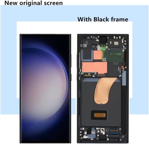 شاشة بديلة أصلية AMOLED Galaxy S23 Ultra مقاس 6.8 بوصة لهاتف Samsung Galaxy S23ultra 5G S918U S918U1 مجموعة محول رقمي لشاشة تعمل باللمس (مع إطار أسود + فيلم واقي + أدوات) in Kuwait