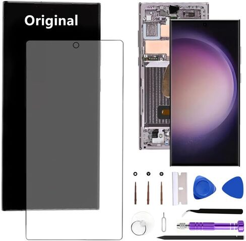 شاشة بديلة أصلية AMOLED Galaxy S23 Ultra مقاس 6.8 بوصة لهاتف Samsung Galaxy S23ultra 5G S918U S918U1 مجموعة محول رقمي لشاشة تعمل باللمس (مع إطار أسود + فيلم واقي + أدوات) in Kuwait