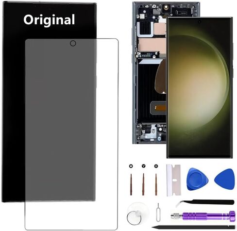 شاشة بديلة أصلية AMOLED Galaxy S23 Ultra مقاس 6.8 بوصة لهاتف Samsung Galaxy S23ultra 5G S918U S918U1 مجموعة محول رقمي لشاشة تعمل باللمس (مع إطار أسود + فيلم واقي + أدوات) in Kuwait