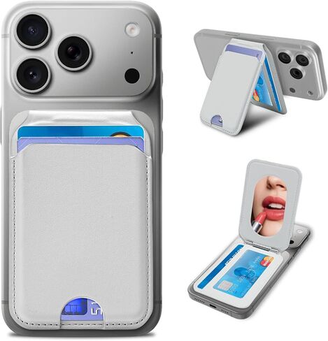 Magnetic Phone Wallet With Makeup mirror ，5 Card Holder with Adjustable Stand,RFID-Blocking Magsafe Wallet for iPhone 17/16/15/14/13/12 Pro Max Series Cases(Black) in Saudi Arabia