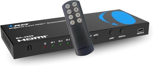 OREI 4-Port eARC 8K Audio Extractor 4x1 Switch لشاشات التلفزيون، واستخراج Dolby Atmos لتحويل شريط الصوت 4K @ 120hz 18G ARC HDCP 2.3 مثالي لشاشات 8K، CEC، جهاز التحكم عن بعد يعمل لـ Sonos Bose in Kuwait