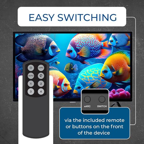OREI 4-Port eARC 8K Audio Extractor 4x1 Switch لشاشات التلفزيون، واستخراج Dolby Atmos لتحويل شريط الصوت 4K @ 120hz 18G ARC HDCP 2.3 مثالي لشاشات 8K، CEC، جهاز التحكم عن بعد يعمل لـ Sonos Bose in Kuwait