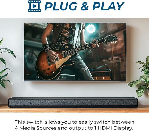 OREI 4-Port eARC 8K Audio Extractor 4x1 Switch لشاشات التلفزيون، واستخراج Dolby Atmos لتحويل شريط الصوت 4K @ 120hz 18G ARC HDCP 2.3 مثالي لشاشات 8K، CEC، جهاز التحكم عن بعد يعمل لـ Sonos Bose in Kuwait
