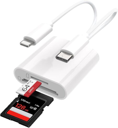 SD Card Reader for iPhone, iPad, and Camera, Dual Connector(Lightning&USB-C) Digital Camera Reader Adapter, Dual Slot Memory Card Adapter, Supports MicroSD/TF/SD, Portable Trail Viewer in Saudi Arabia