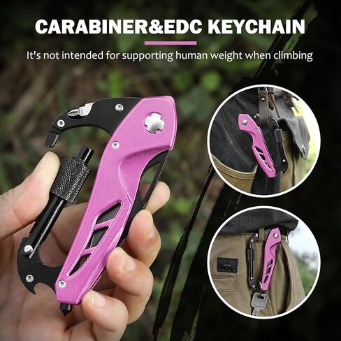 Pink Multitool Carabiner Knife for Women Men,Survival Gear for Camping Hiking，EDC Carabiners, 6-in-1 Multi Tools with Window Breaker, Bottle Opener and Screwdriver,Gifts for Women/Men (Pink) in Saudi Arabia