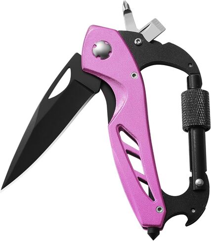 Pink Multitool Carabiner Knife for Women Men,Survival Gear for Camping Hiking，EDC Carabiners, 6-in-1 Multi Tools with Window Breaker, Bottle Opener and Screwdriver,Gifts for Women/Men (Pink) in Kuwait
