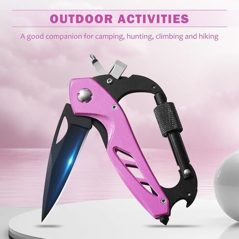 Pink Multitool Carabiner Knife for Women Men,Survival Gear for Camping Hiking，EDC Carabiners, 6-in-1 Multi Tools with Window Breaker, Bottle Opener and Screwdriver,Gifts for Women/Men (Pink) in Saudi Arabia