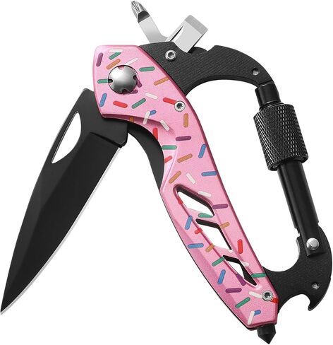 Pink Multitool Carabiner Knife for Women Men,Survival Gear for Camping Hiking，EDC Carabiners, 6-in-1 Multi Tools with Window Breaker, Bottle Opener and Screwdriver,Gifts for Women/Men (Pink) in Saudi Arabia