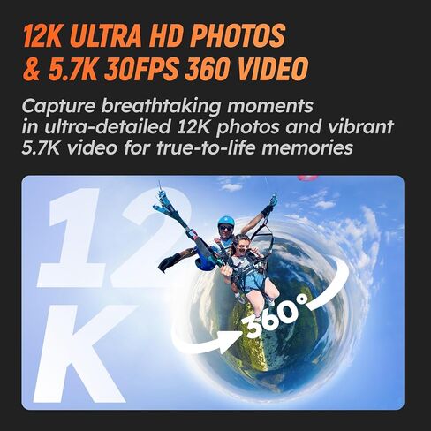 كاميرا PanoX V3 8K 360 مقاومة للماء، صورة 12K، تسجيل شاشة مقسمة، شاشة لمس 3 بوصات، تحرير AI، بث مباشر 4K، نظام تحديد المواقع المدمج، عصا سيلفي غير مرئية مع تثبيت، بطاقة 128 جيجابايت + حافظة in Kuwait