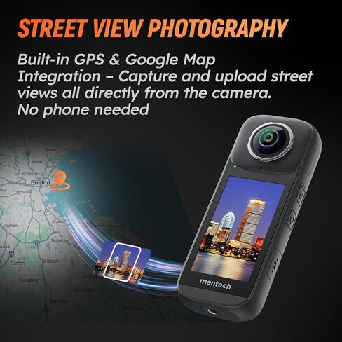 كاميرا PanoX V3 8K 360 مقاومة للماء، صورة 12K، تسجيل شاشة مقسمة، شاشة لمس 3 بوصات، تحرير AI، بث مباشر 4K، نظام تحديد المواقع المدمج، عصا سيلفي غير مرئية مع تثبيت، بطاقة 128 جيجابايت + حافظة in Kuwait