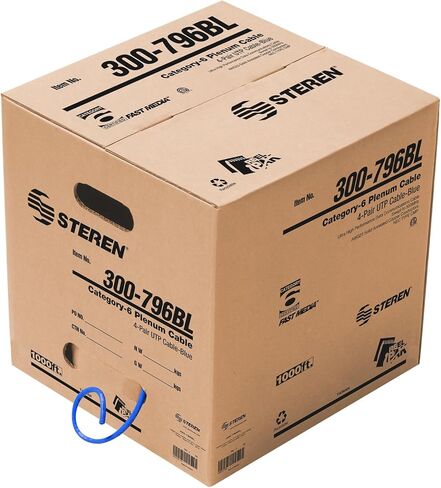 STEREN CAT6 Plenum (CMP) Cable 1000FT | ETL | Network Analyzer Test Passed | 23AWG 4Pair, Solid 550MHz Network Cable 10Gigabit UTP, Blue – Reel in Box - 300-796BL in Saudi Arabia