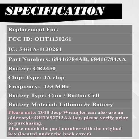 MechanMagic Key Fob استبدال يناسب جيب رانجلر 2018 2019 2020 2021 2022 2023 2024 Gladiator 2019-2025 القرب الذكية دخول بدون مفتاح التحكم عن بعد OHT1130261 68416784AB 68416784AA 433 ميجا هرتز in Kuwait
