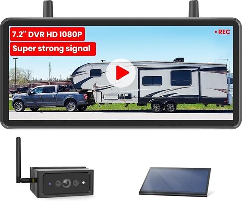 AUTO-VOX Magnetic Wireless Backup Camera Kit, 7.2" 1080P Split-Screen DVR Monitor with Dual Antenna & Night Vision, Includes Solar Panel for Continuous Charging, IP69K Waterproof for RV, Truck, Traile in Kuwait