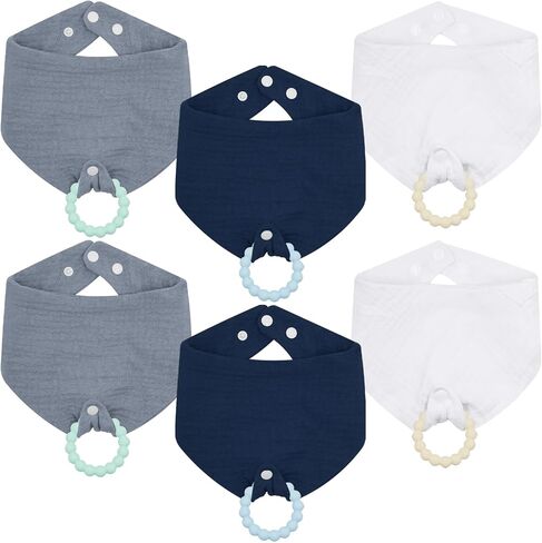 6-Pack Baby Bandana Drool Bibs & Teething Toys for 0-24 Months, Safety for Newborns and Toddlers in Saudi Arabia