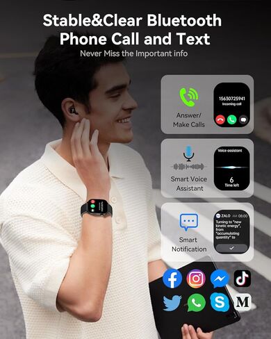 ساعة ذكية (الرد/إجراء مكالمة)، ساعة ذكية بشاشة AMOLED منحنية 2.1 بوصة للرجال والنساء، أكثر من 100 وضع رياضي لتتبع اللياقة البدنية، مراقب معدل ضربات القلب أثناء النوم، SpO2، متتبع نشاط IP68، متوافق مع Android وiOS in Kuwait