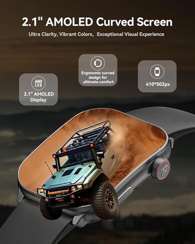 ساعة ذكية (الرد/إجراء مكالمة)، ساعة ذكية بشاشة AMOLED منحنية 2.1 بوصة للرجال والنساء، أكثر من 100 وضع رياضي لتتبع اللياقة البدنية، مراقب معدل ضربات القلب أثناء النوم، SpO2، متتبع نشاط IP68، متوافق مع Android وiOS in Kuwait