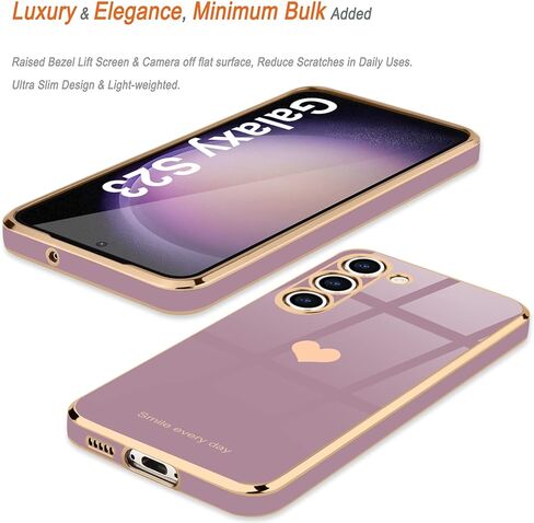 جراب Teageo لهاتف Samsung Galaxy S23 للنساء والبنات لطيف على شكل قلب فاخر وغطاء خلفي ناعم ومرتفع لحماية الكاميرا الكاملة من السيليكون المقاوم للصدمات لهاتف Galaxy S23 5G، لافندر in Kuwait