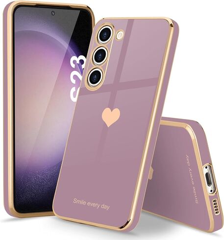 جراب Teageo لهاتف Samsung Galaxy S23 للنساء والبنات لطيف على شكل قلب فاخر وغطاء خلفي ناعم ومرتفع لحماية الكاميرا الكاملة من السيليكون المقاوم للصدمات لهاتف Galaxy S23 5G، لافندر in Kuwait