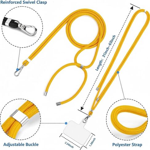 Cell Phone Lanyard Universal for iPhone Phone Full Case, Crossbody Cellphone Lanyards, Around Neck Hanging Necklace Sling, Cross Body Shoulder Strap, Anti-Theft, Hands Free yellow in Saudi Arabia