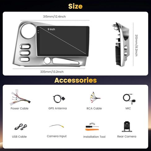 ستيريو سيارة 4+64 جيجابايت Android 15 لسيارة Toyota Corolla Matrix 2003-2008 Wireless Carplay Android Auto، ستيريو سيارة بشاشة تعمل باللمس 9 بوصة مع نظام تحديد المواقع العالمي (GPS)، كاميرا احتياطية، بلوتوث، FM/RDS، EQ، WiFi، SWC in Saudi Arabia
