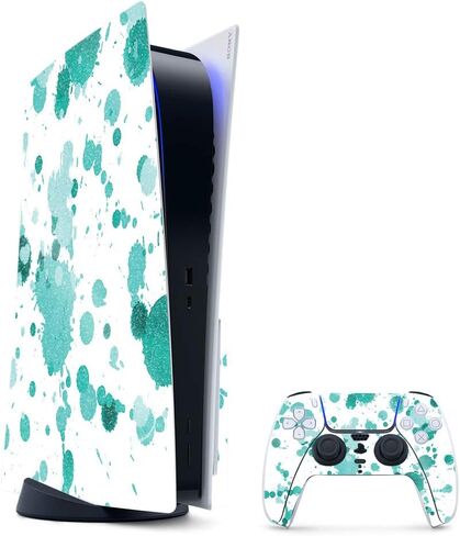 غلاف ألعاب MightySkins Glossy Glitter لحزمة PS5 / PlayStation 5 - Teal Splatter | لمسة نهائية لامعة متينة شديدة اللمعان | سهل التطبيق وتغيير النمط | صنع في الولايات المتحدة الأمريكية in Kuwait
