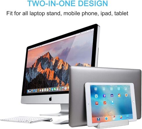 JARLINK Vertical Laptop Stand Bundle with (Upgraded Version) Vertical Laptop Stand, Desktop Stand Adjustable Laptop Holder (up to 17.3 inches) Compatible with All Laptops iPad Tablet (Silver) in Saudi Arabia