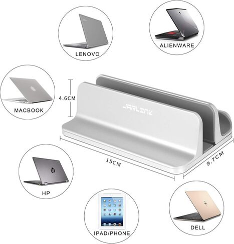 JARLINK Vertical Laptop Stand Bundle with (Upgraded Version) Vertical Laptop Stand, Desktop Stand Adjustable Laptop Holder (up to 17.3 inches) Compatible with All Laptops iPad Tablet (Silver) in Saudi Arabia