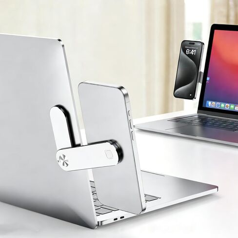 Adjustable Laptop Stand, Magnetic Phone Holder for Laptop Designed, Adjustable Phone Monitor Side Mount, Slim Portable Foldable Computer Expansion Bracket (Silver) in Saudi Arabia