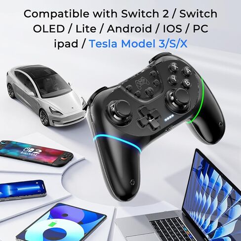 وحدة تحكم Honghao Switch/Switch 2، وحدات تحكم ألعاب لاسلكية احترافية للكمبيوتر الشخصي لطراز Tesla 3/S/X/Cybertruck/Nintendo Switch/PC (أسود) in Kuwait