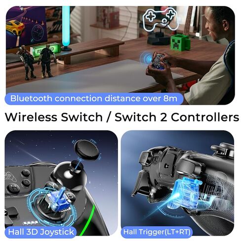 وحدة تحكم Honghao Switch/Switch 2، وحدات تحكم ألعاب لاسلكية احترافية للكمبيوتر الشخصي لطراز Tesla 3/S/X/Cybertruck/Nintendo Switch/PC (أسود) in Kuwait