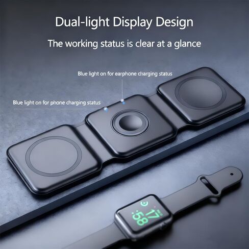Charging Station for Apple Multiple Devices - 3 in 1 Foldable Magnetic Wireless Charger Dock - Travel Charging Pad for iPhone 16 15 14 13 12 Pro Max Plus Watch & Airpods, Black in Saudi Arabia
