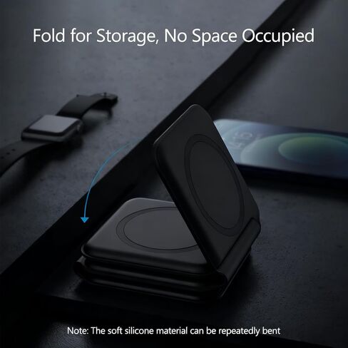 Charging Station for Apple Multiple Devices - 3 in 1 Foldable Magnetic Wireless Charger Dock - Travel Charging Pad for iPhone 16 15 14 13 12 Pro Max Plus Watch & Airpods, Black in Saudi Arabia