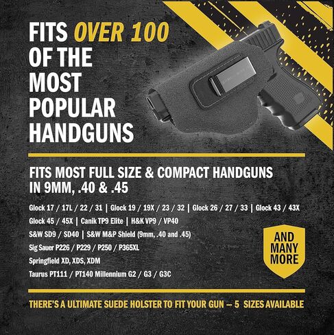 Made in USA - Suede Leather IWB Holster | Fits Glock 17 19 19X 22 26 43 43X 45 | Taurus GC3 | S&W M&P Shield | Canik TP9 Elite | Sig P229 | Plus Similar Sized Handguns | The Ultimate Suede IWB Holster in Saudi Arabia