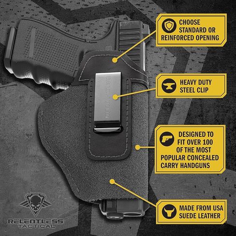 Made in USA - Suede Leather IWB Holster | Fits Glock 17 19 19X 22 26 43 43X 45 | Taurus GC3 | S&W M&P Shield | Canik TP9 Elite | Sig P229 | Plus Similar Sized Handguns | The Ultimate Suede IWB Holster in Saudi Arabia