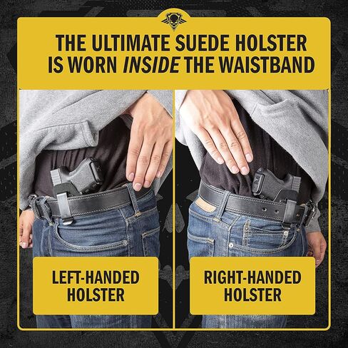 Made in USA - Suede Leather IWB Holster | Fits Glock 17 19 19X 22 26 43 43X 45 | Taurus GC3 | S&W M&P Shield | Canik TP9 Elite | Sig P229 | Plus Similar Sized Handguns | The Ultimate Suede IWB Holster in Saudi Arabia