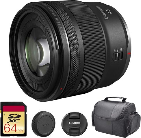 Canon RF 45mm f/1.2 STM Lens | Fast Wide-Aperture Prime with Smooth AF & Low-Light Performance | Great for Portraits, Weddings & Creative Photography (7198C002) + 64GB Memory Card + Camera Bag in Kuwait