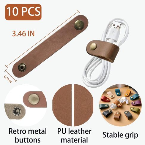 10pcs Faux Leather Data Cable Earphone Cable，Faux Leather Tie for Cable Management, Without Battery in Saudi Arabia