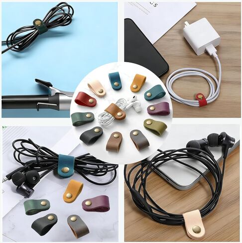 10pcs Faux Leather Data Cable Earphone Cable，Faux Leather Tie for Cable Management, Without Battery in Saudi Arabia