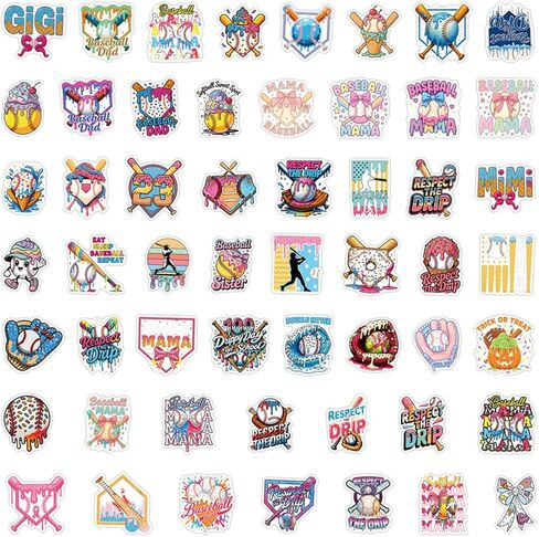 Baseball Stickers 50PCS Ice Cream Drip Baseball sports enthusiast Stickers for Water Bottles, Helmets, Luggage, Teaching Incentives, Party Favors, Gifts for Girls, Kids, Teens and Adults (Colourful-5) in Saudi Arabia