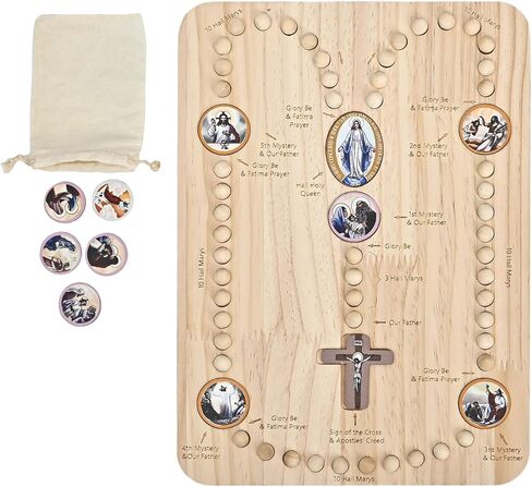 RERUICO Wooden Rosary Board with 54 Rosary & 22 Mysteries Prayer Cards - Montessori Educational Toy for Kids to Learn Pray in Saudi Arabia
