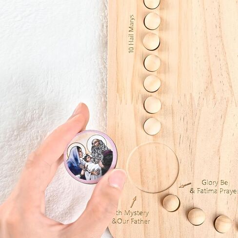 RERUICO Wooden Rosary Board with 54 Rosary & 22 Mysteries Prayer Cards - Montessori Educational Toy for Kids to Learn Pray in Saudi Arabia